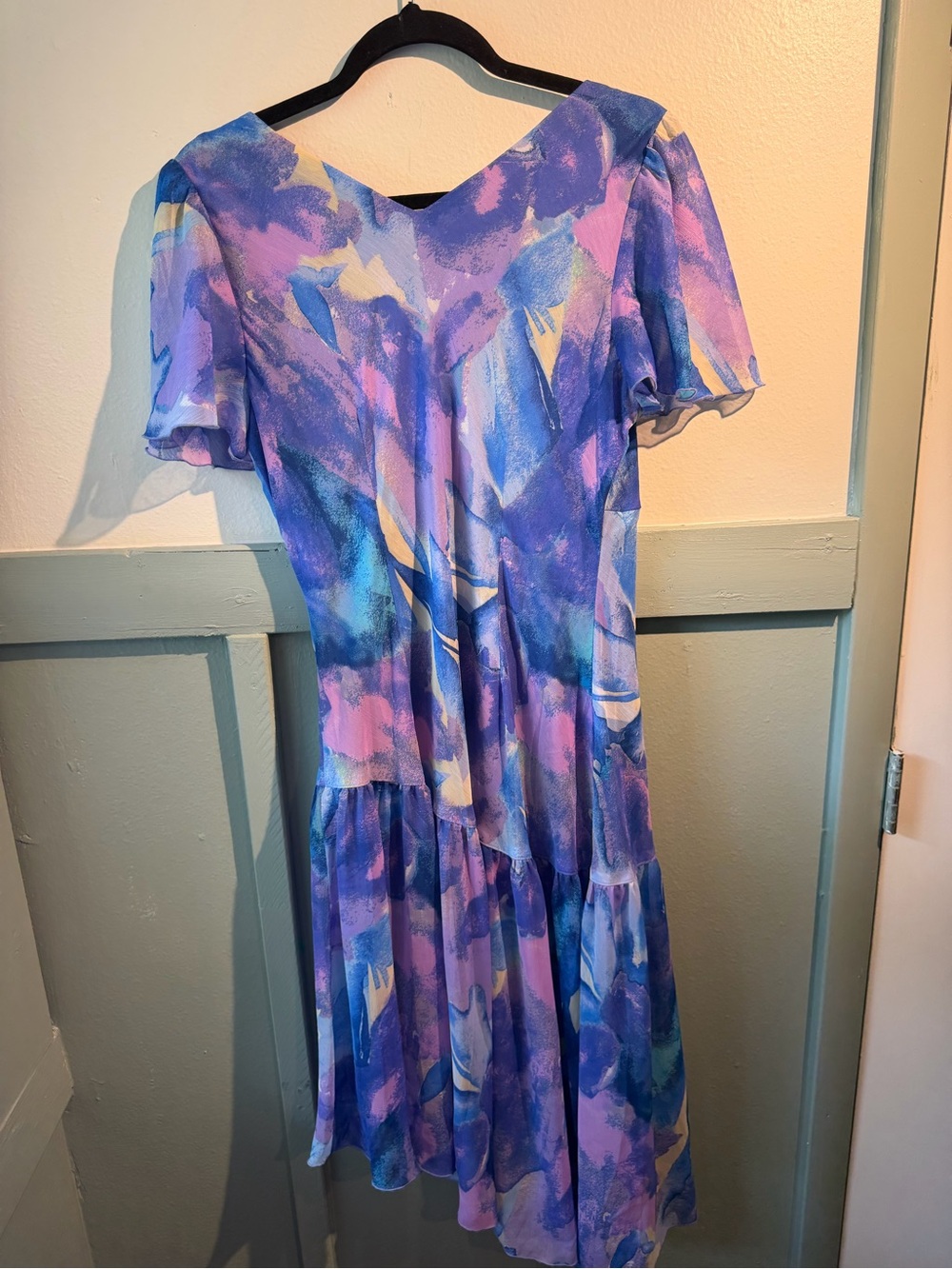 Rabbit Rabbit Rabbit Lavender and Blue Abstract Flutter Sleeve Dress - Picture 6 of 7